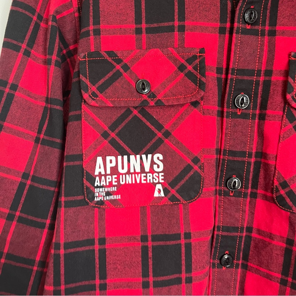 Aape A Bathing Ape Flannel Black And Red Button Down Thermal Fleece Men's Size M - Picture 3 of 10
